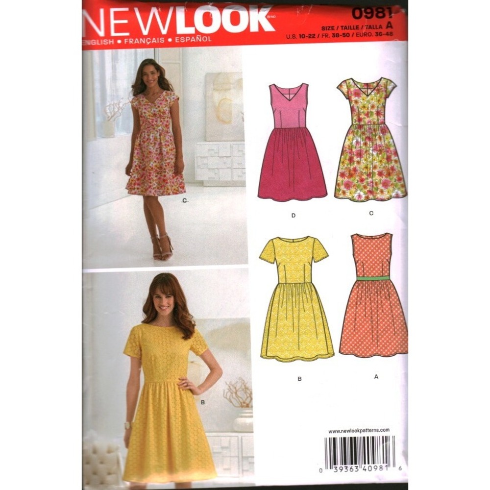New Look 0981 Misses Dress Sewing Pattern Size 10-22 Sleeveless Short Sleeve DIY